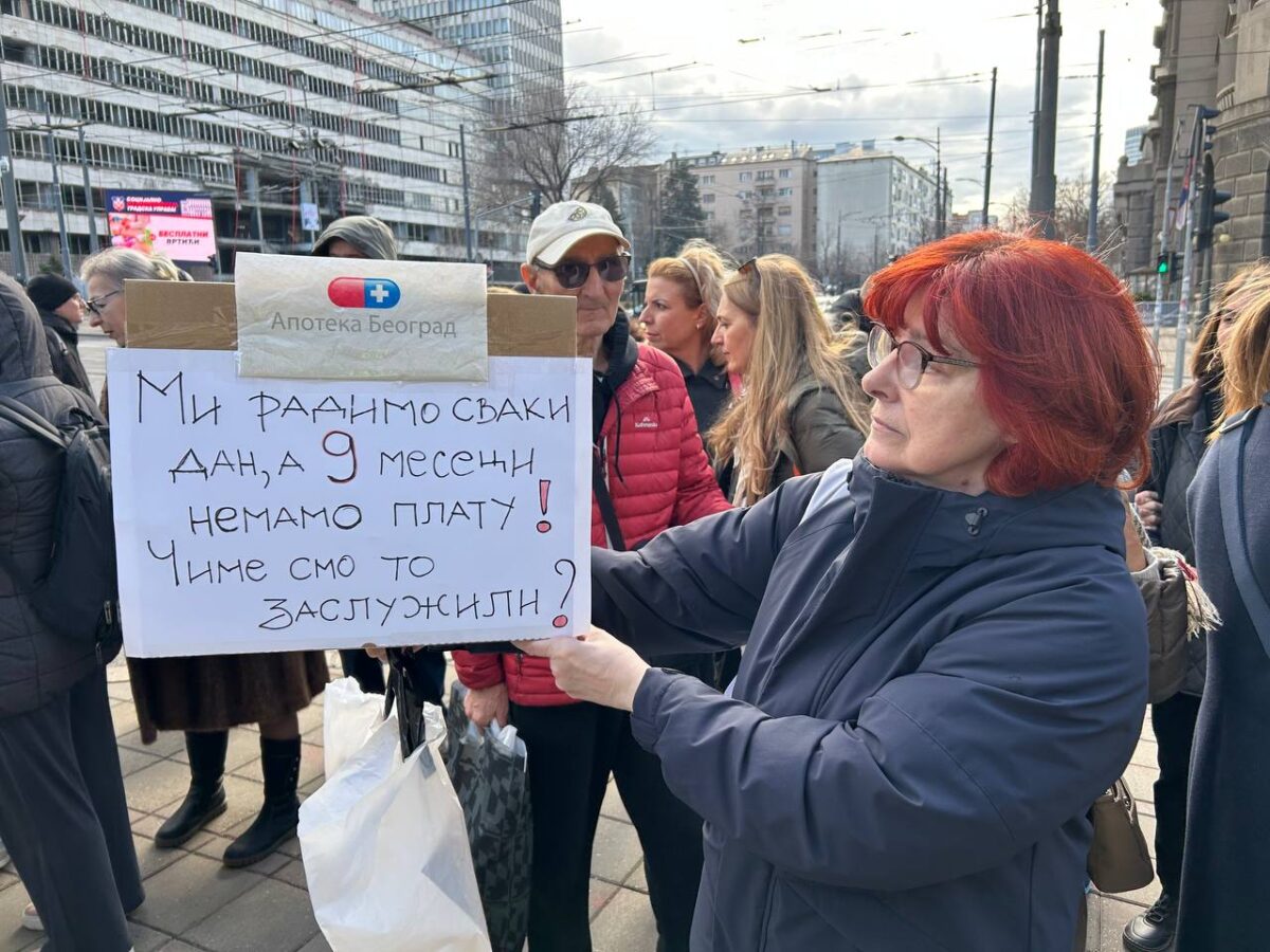 Protest radnica Apoteke Beograd 11.2.2026; Foto: Mašina.